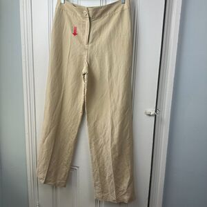 Kate Hill Linen Pants Womens 14 Brown Full Lined High Rise Trousers Full Length